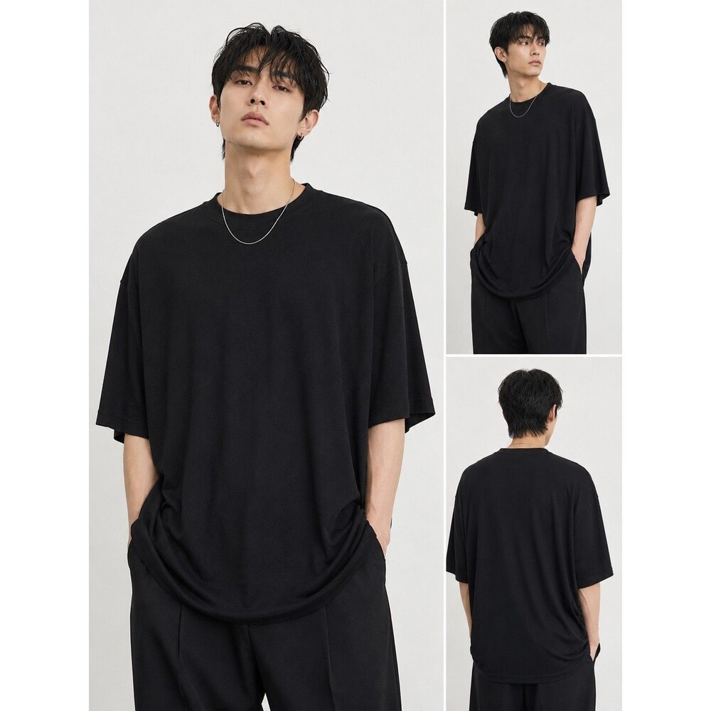 Syllables System Vintage Korean XXL Black Tee Minimalist Boxy Luxe Soft Tee